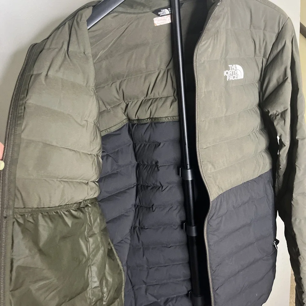 The North Face Boys XXL Belleview Stretch Down Jacket Green Black Puffer Coat 18